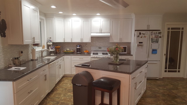 New White Shaker Cabinets and Cambria Counter Top - Transitional ...