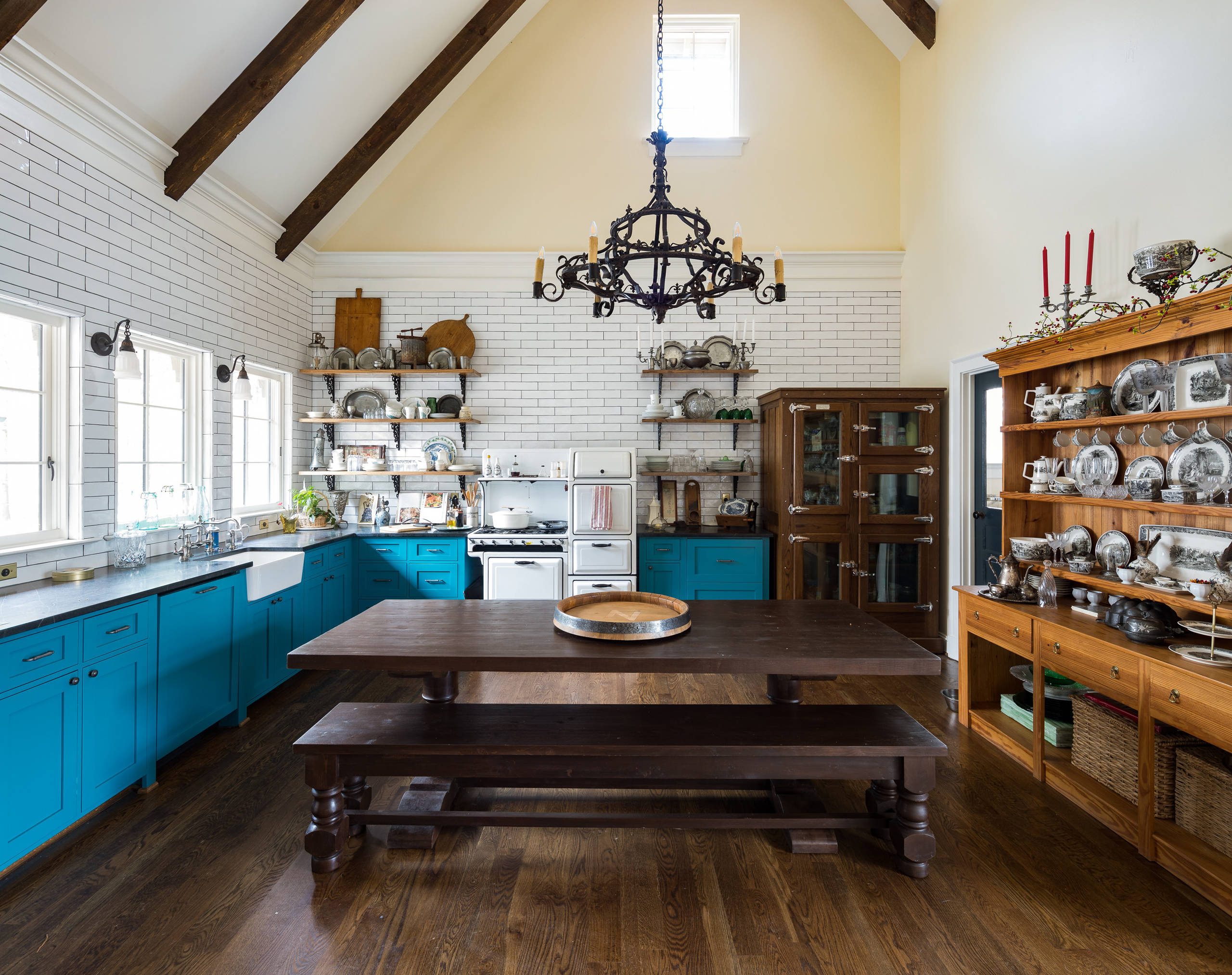 Teal Farmhouse Kitchen With Wood Accents - Bradford, NH - Norfolk