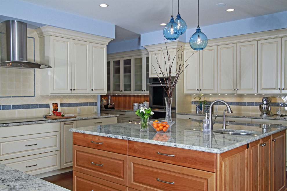 Photo of a large beach style kitchen in New York.