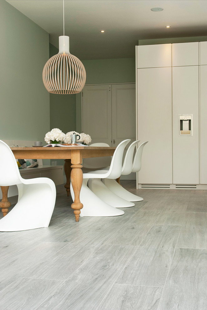 Design ideas for a contemporary kitchen in London with porcelain flooring.