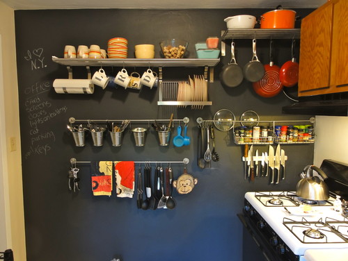 Chalkboard paint with floating shelves