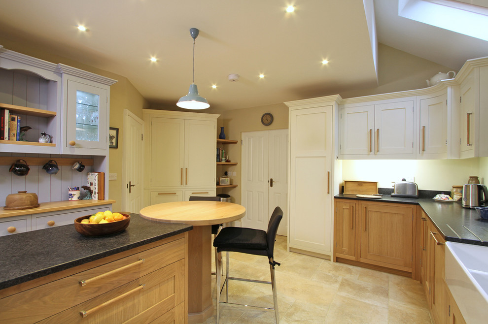Oak Painted Wimborne Kitchen In Cream And Blue With Natural Oak Contemporary Kitchen Hampshire By Bp Kitchens Interiors Houzz