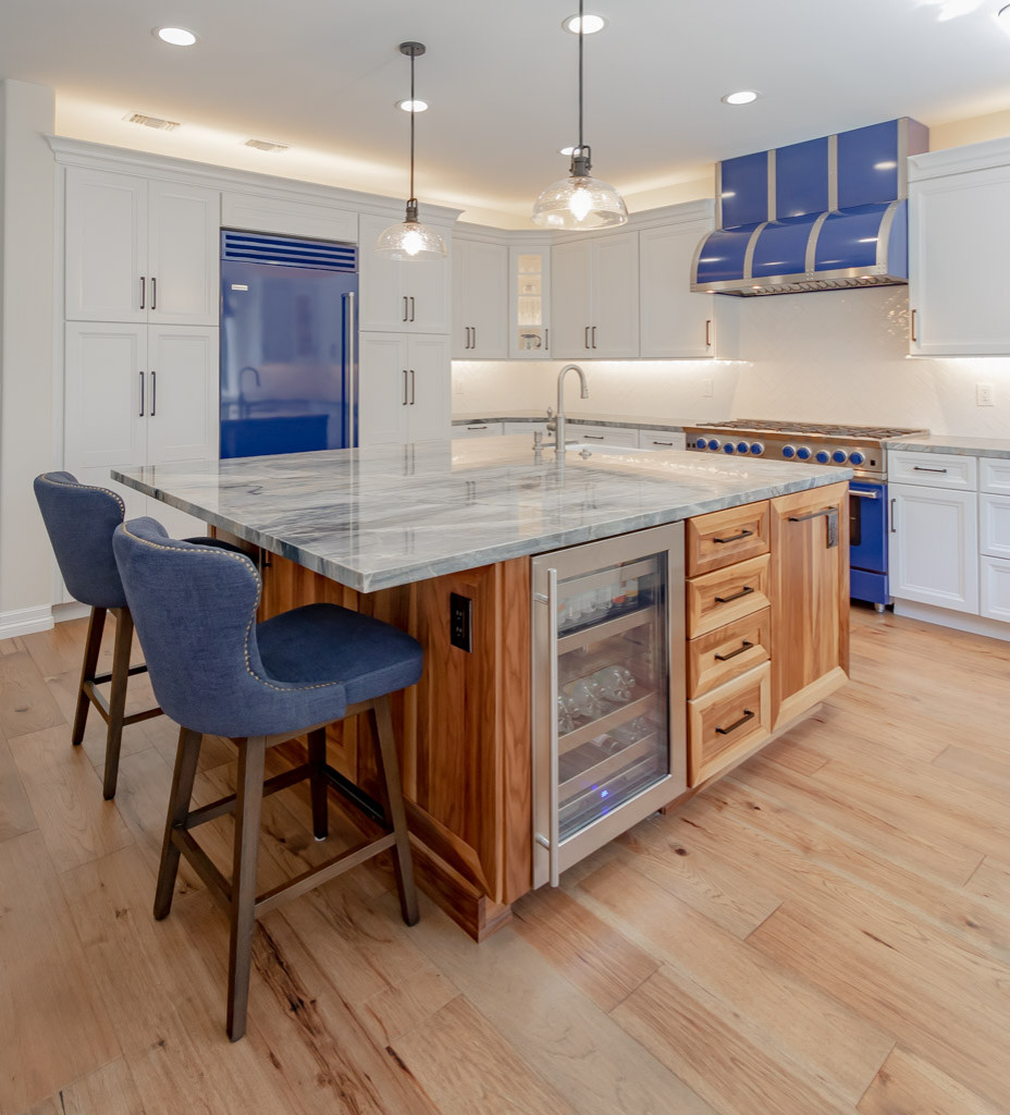 Omega, Cayhill door style, Maple wood, Pearl finish. Island: Walnut,  Natural - Transitional - Kitchen - Los Angeles - by Kitchens Etc. of V.C. |  Houzz