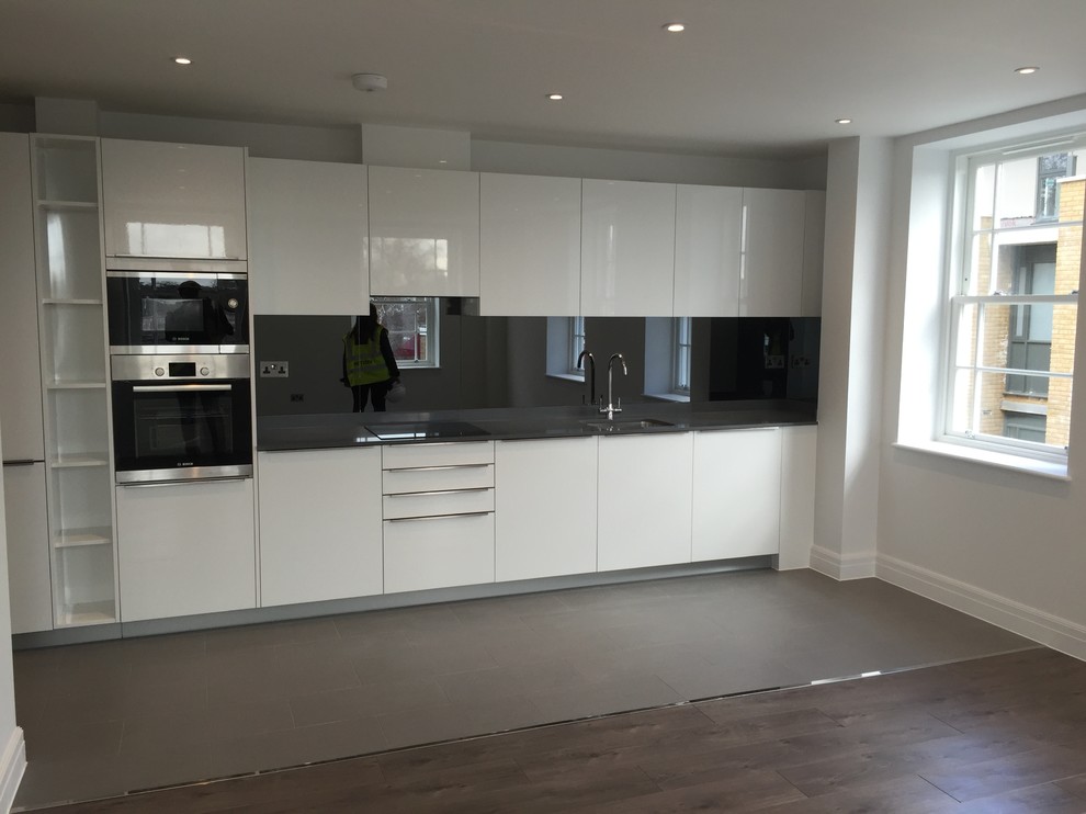 One Wall White Gloss Open Plan Kitchen Modern Kitchen London By Schmidt Barnet Kitchens Interior Solutions