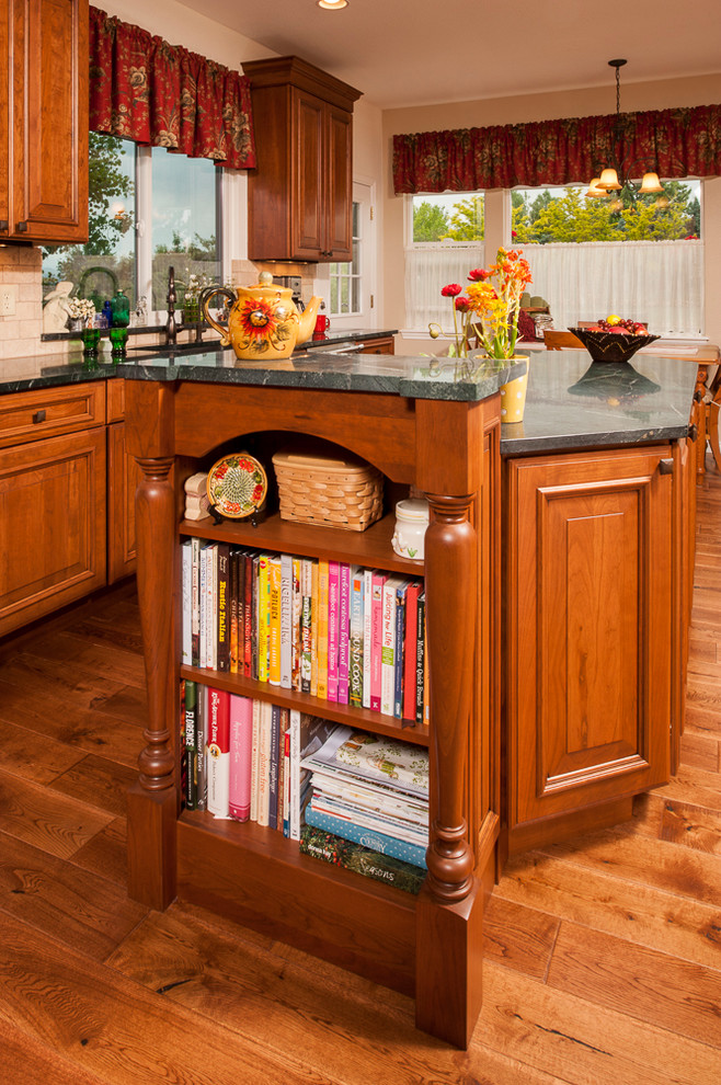 Open Bookshelf Island Endcap Traditional Kitchen Denver by