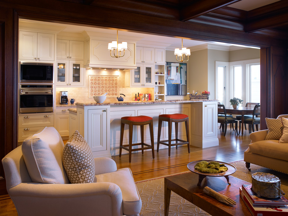 Inspiration for a timeless kitchen remodel in San Francisco with recessed-panel cabinets