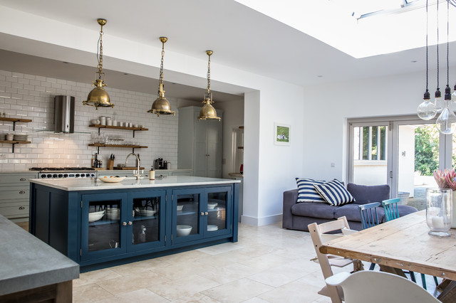 Open Plan Kitchen With Blue Island And, Kitchen With Blue Island