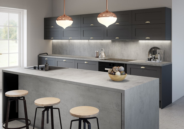 Options Woodstone White Breakfast Bar and Woodstone Grey Worksurface