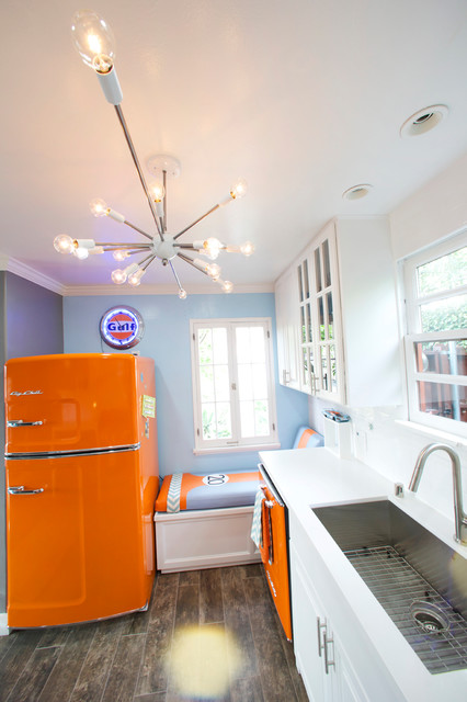 Orange Retro Kitchen Appliances with Modern Touch - Transitional