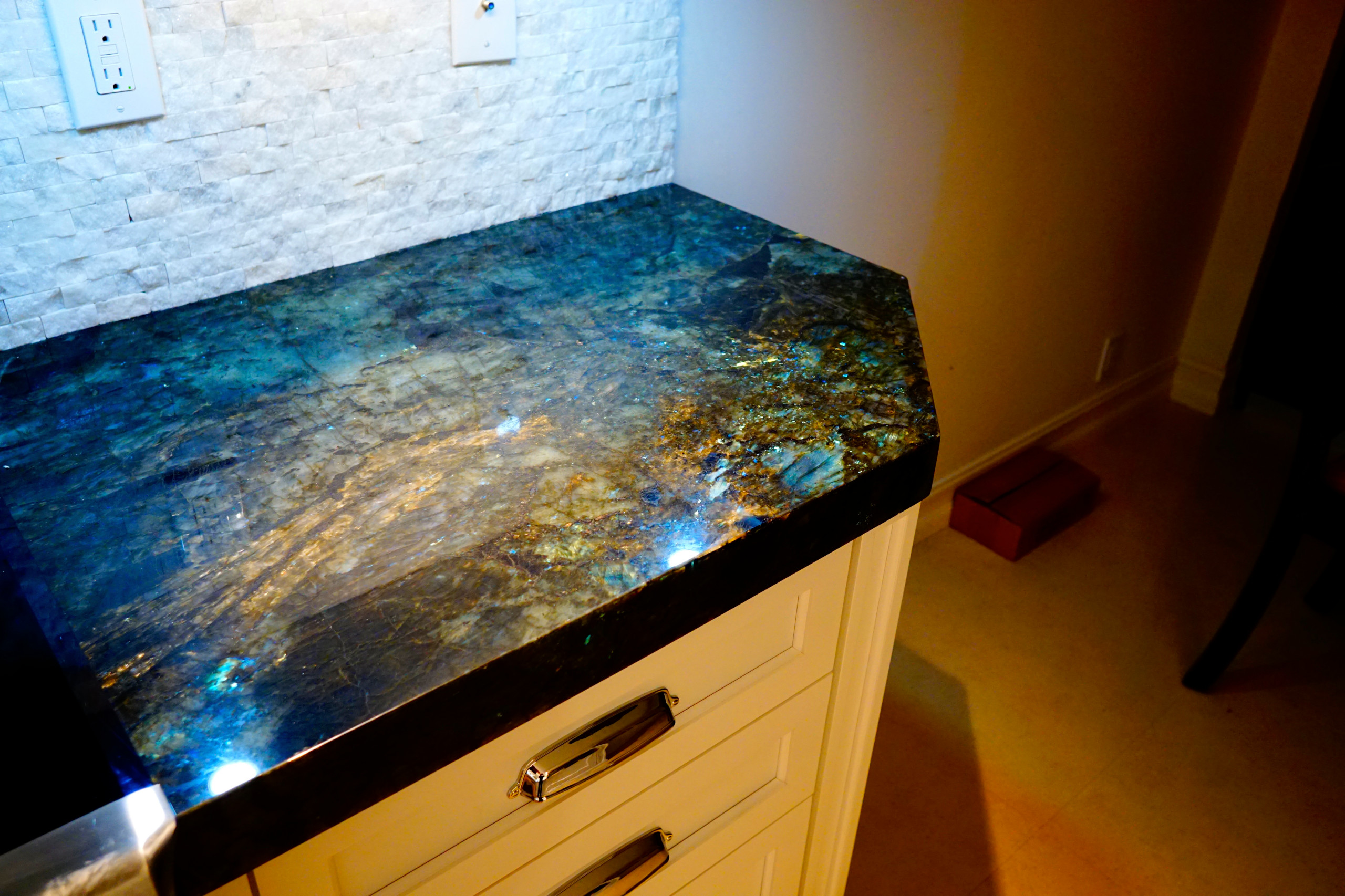 PFM Blue Labradorite Lemurian Granite Kitchen Countertops With