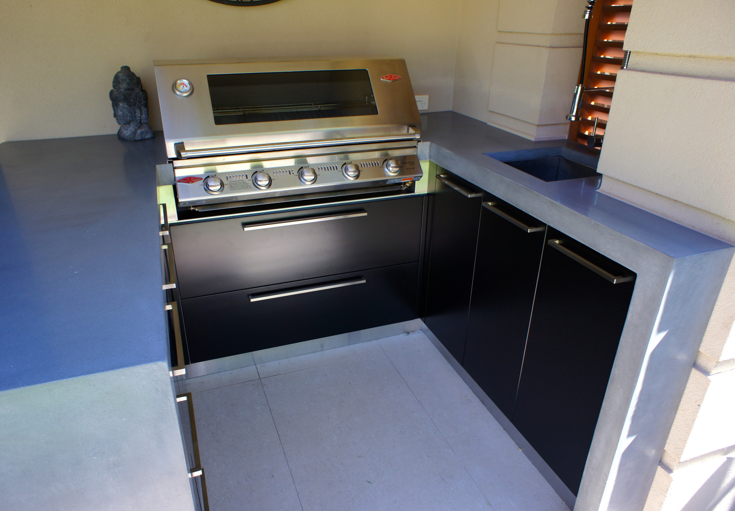 outdoor kitchen polished concrete worktops black cabinets and dark timber eclectic adelaide by kitchens houzz bar stools with padded seats