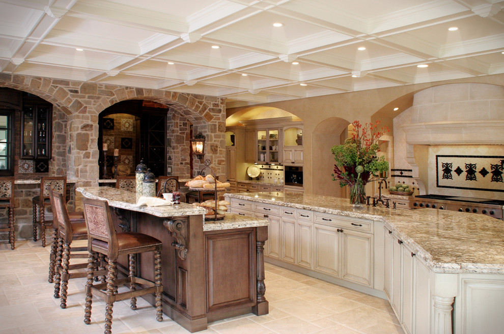 Inspiration for a mediterranean grey and cream kitchen in Cleveland.