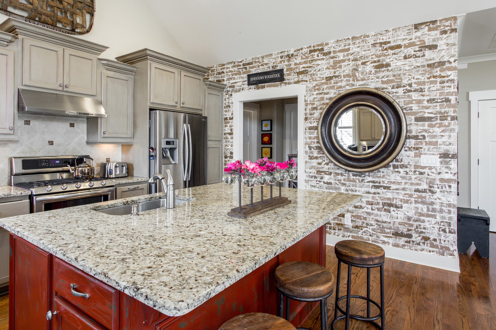 Traditional kitchen in Atlanta with a feature wall.