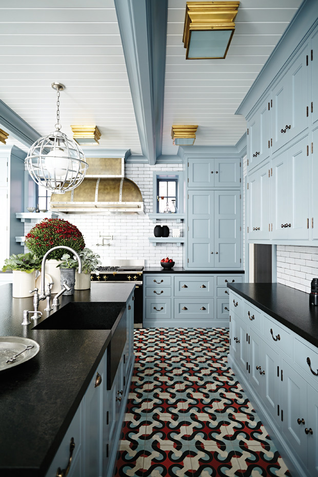 Blue Cabinets And Black Countertops, Black Granite Countertops Kitchen Cabinets