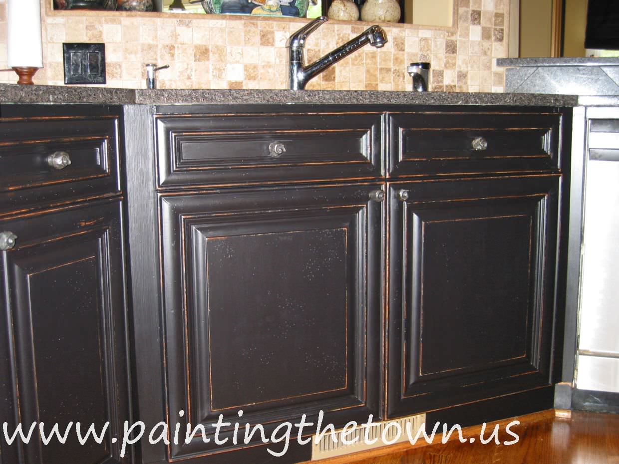 Black Distressed Cabinets Houzz, How To Paint Black Distressed Kitchen Cabinets