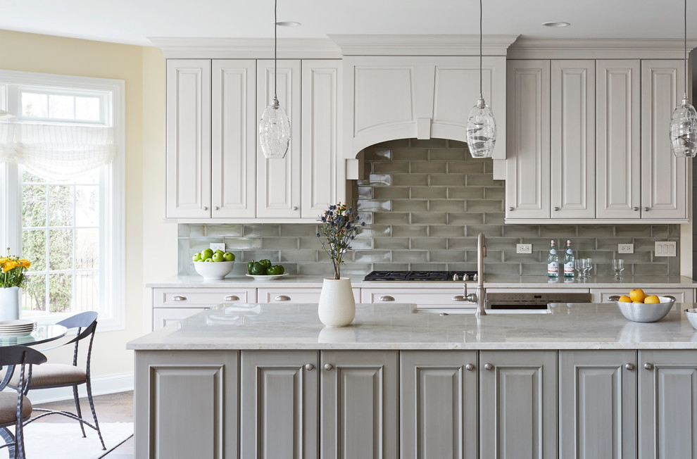 Paneled Range Hood with Clay Tile Backsplash - Transitional - Kitchen