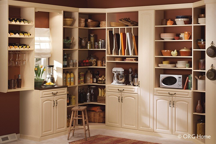 Design ideas for a medium sized traditional l-shaped kitchen pantry in Newark with raised-panel cabinets, white cabinets, ceramic flooring and no island.
