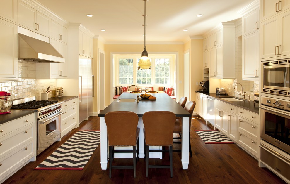 This is an example of a classic kitchen in San Francisco with stainless steel appliances.
