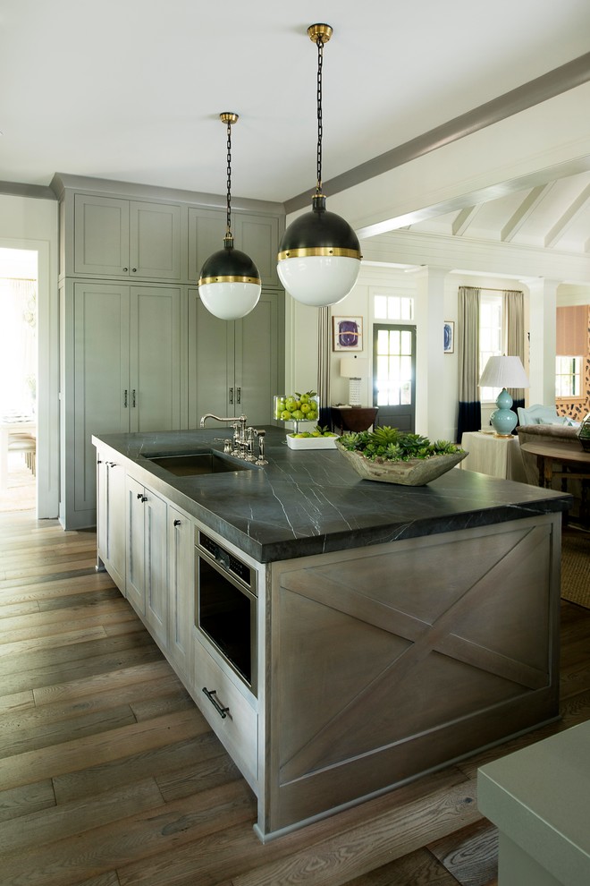 Pietra Grey Honed Marble island Transitional Kitchen Atlanta by