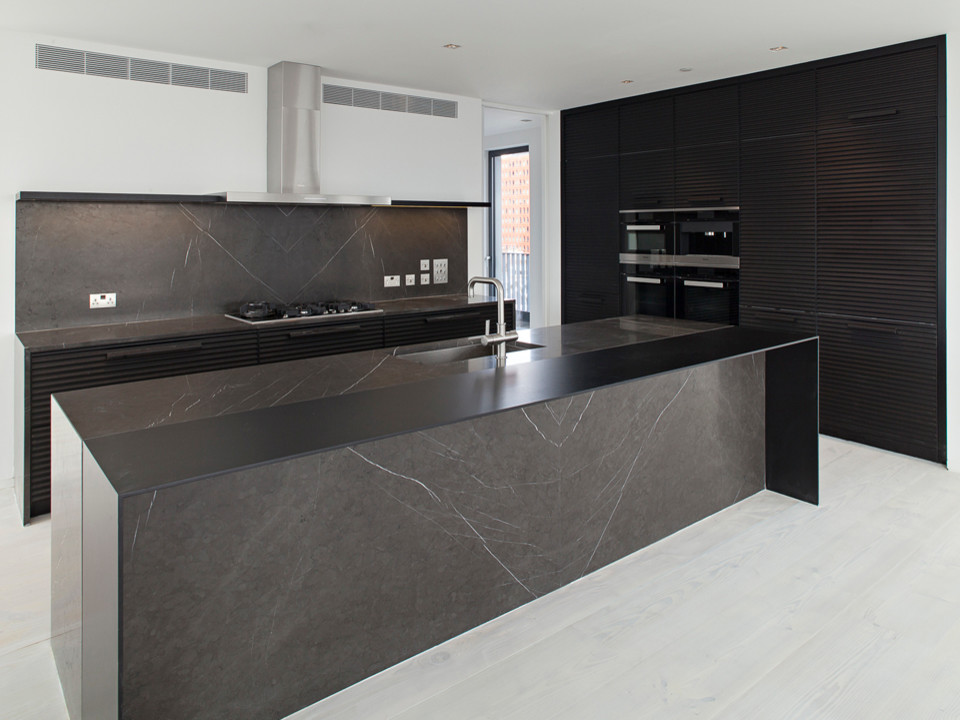 Pietra Grey Marble Worktops Installed In London Modern Kitchen 