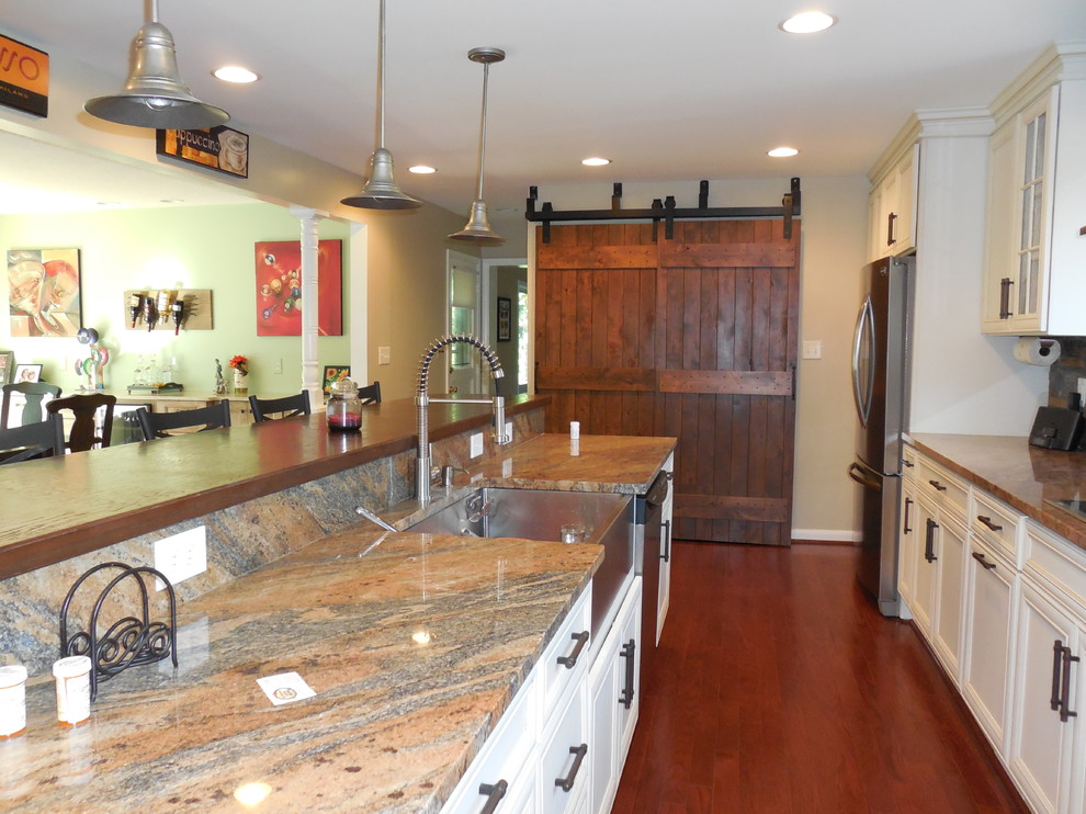 This is an example of a large rustic kitchen in Baltimore.