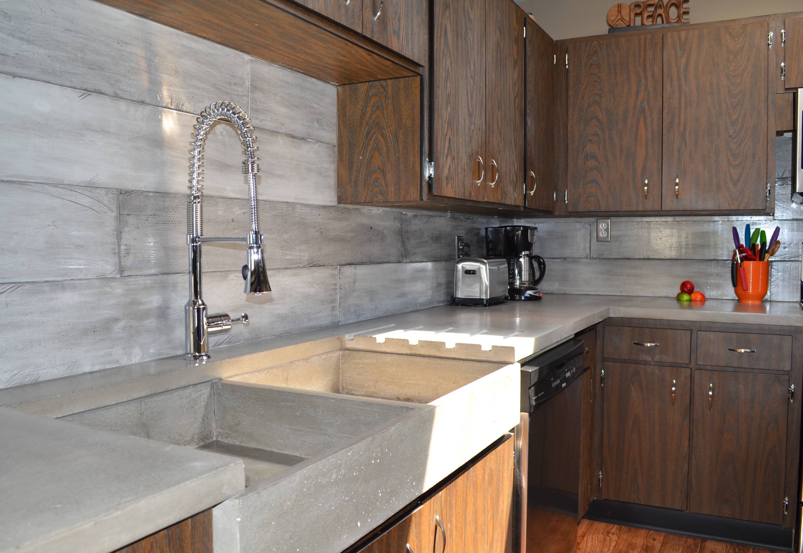 Concrete Kitchen Countertop with Wood Drainboard DC Custom Concrete