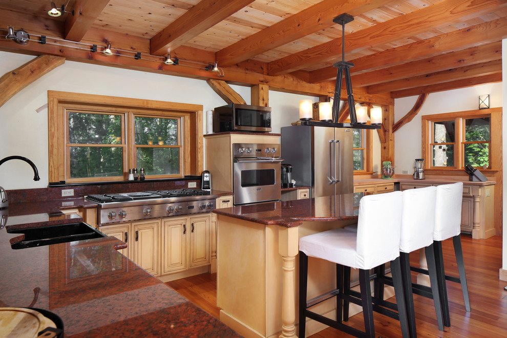 Photo of a rustic kitchen in Boston.