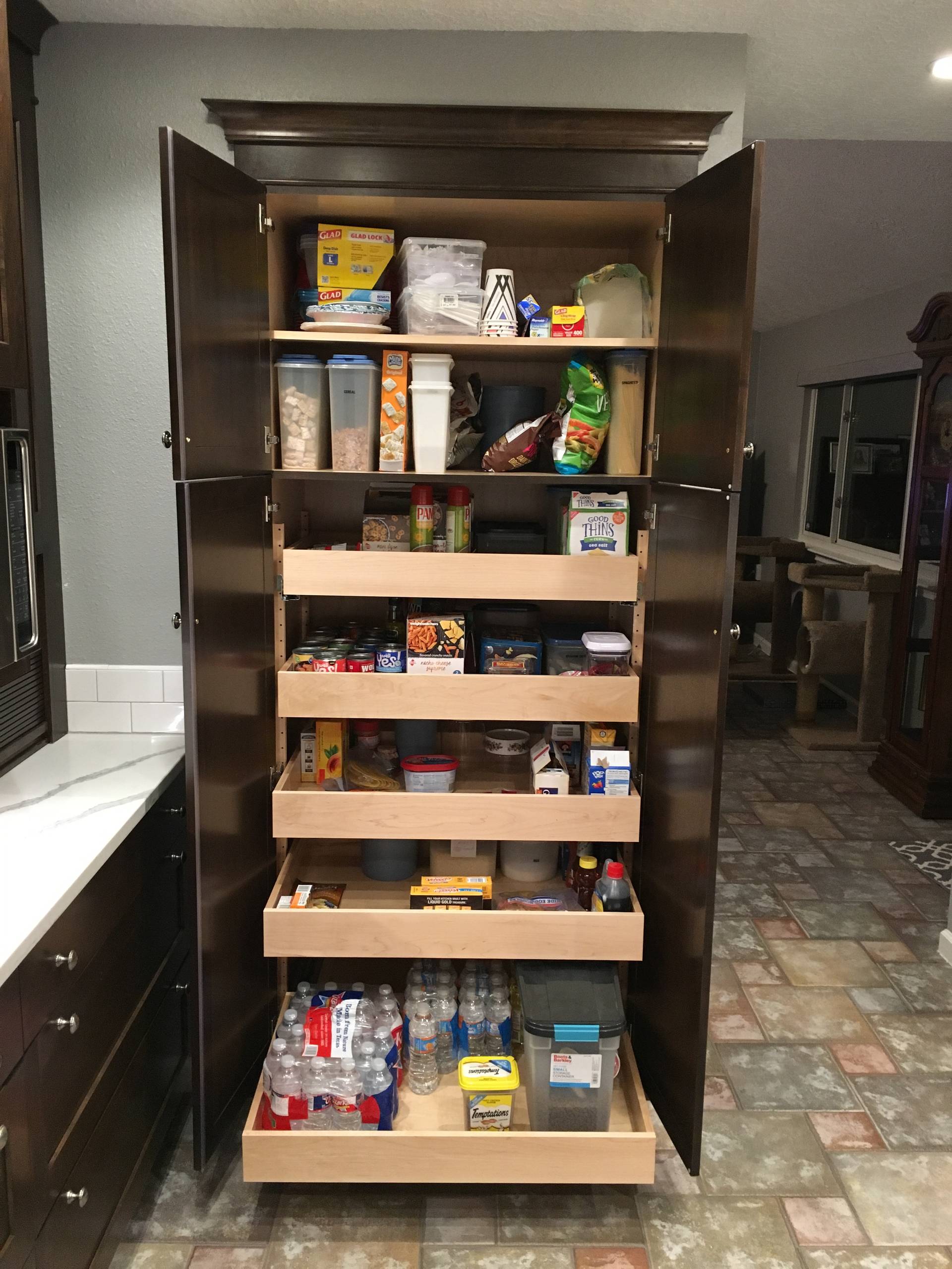 Pull-Out Pantry Features Ingenious Adjustable Roll-Out Shelves -  Transitional - Kitchen - Houston - by Bay Area Kitchens | Houzz