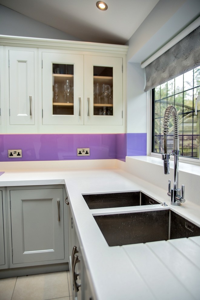 "PURPLE DANTELION" printed glass kitchen splashback by CreoGlass Design ...