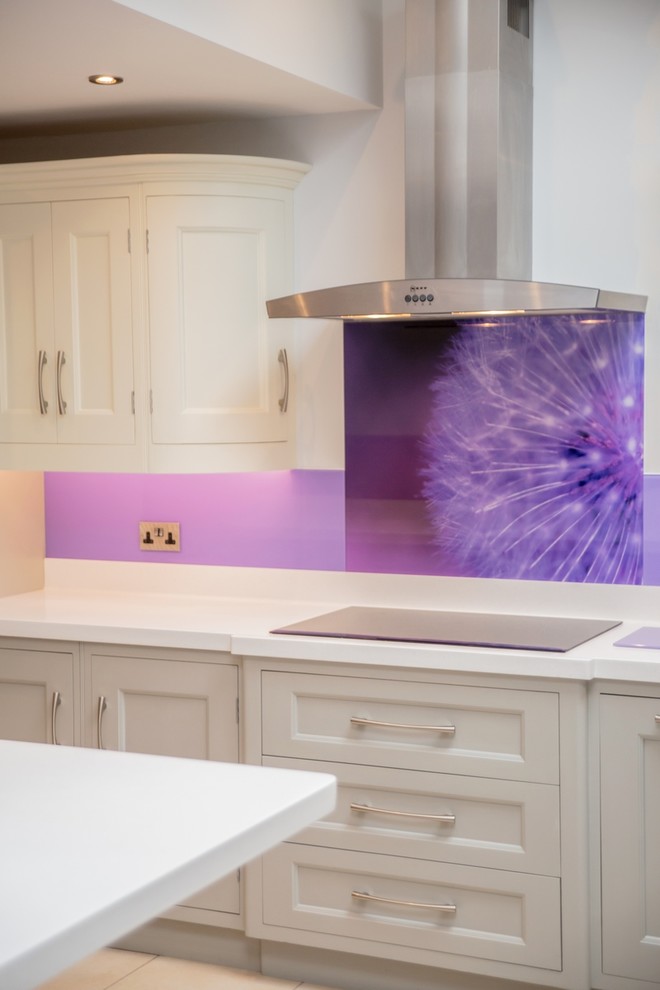 "PURPLE DANTELION" printed glass kitchen splashback by CreoGlass Design ...