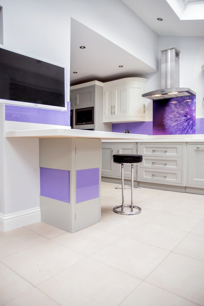 "PURPLE DANTELION" printed glass kitchen splashback by CreoGlass Design ...