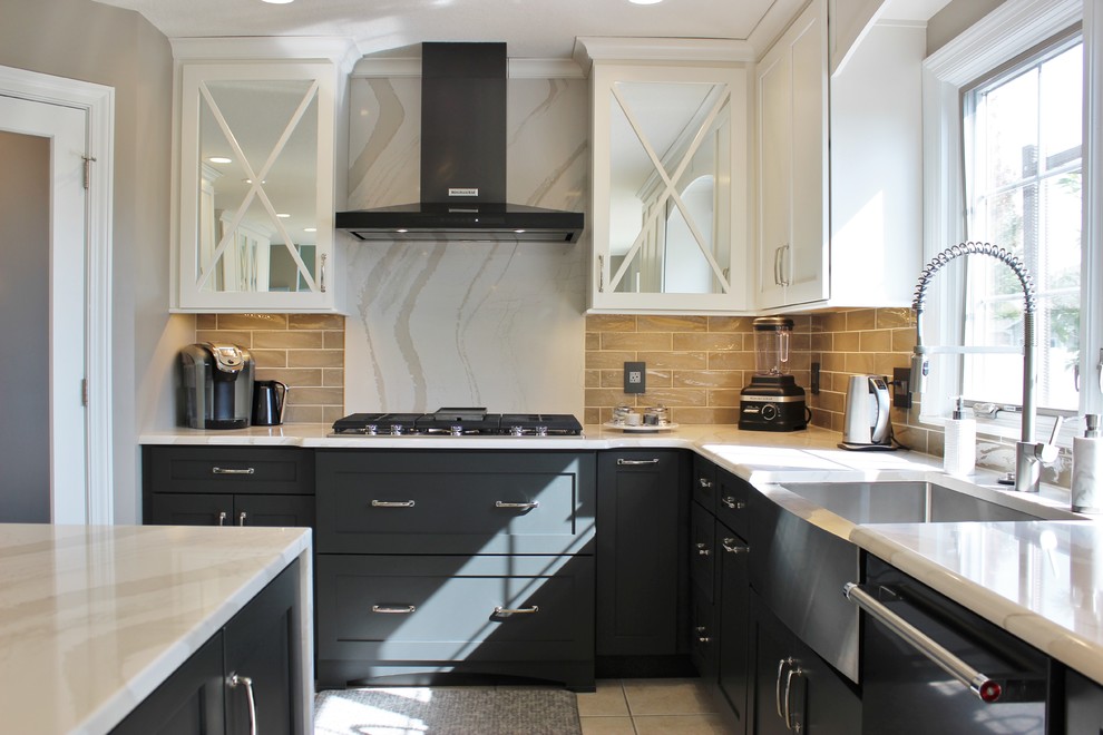 Quad Cities Kitchen With Gray Base Cabinets And Waterfall Counters Transitional Kitchen Other By Village Home Stores