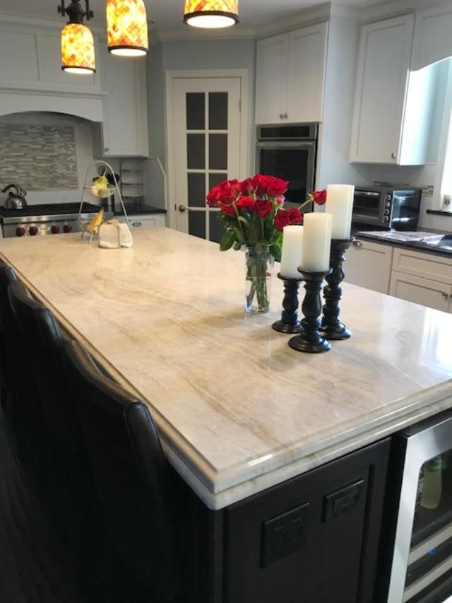 Quartzite Kitchen Island with double ogee edge Traditional Kitchen