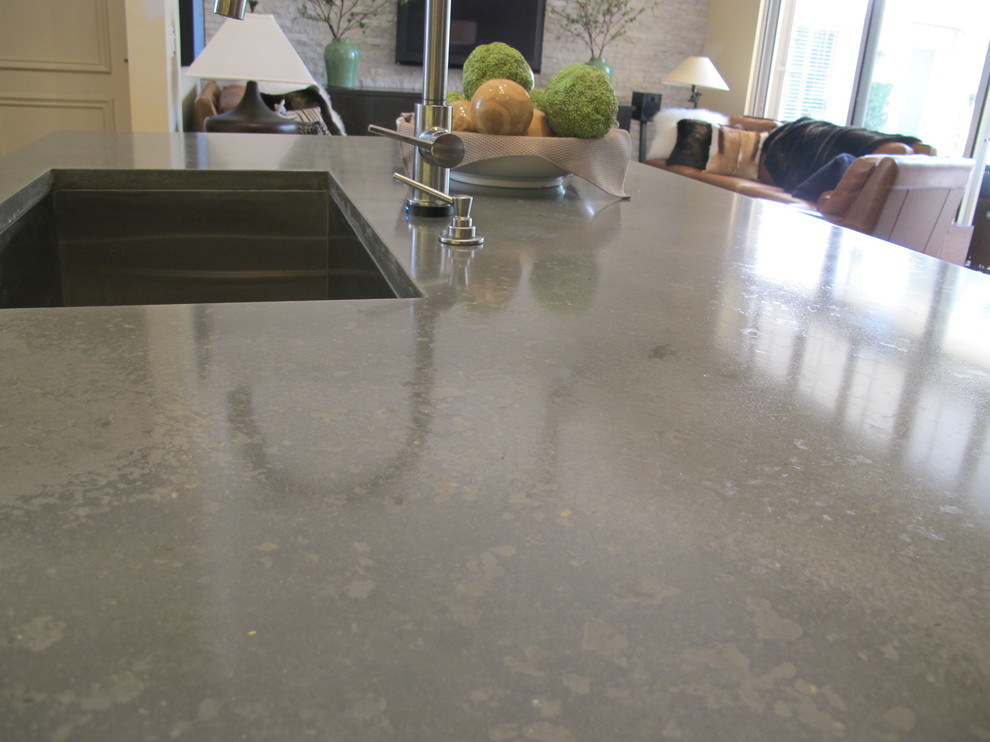 Raw Concrete Look Kitchen Island Modern Kitchen Miami by