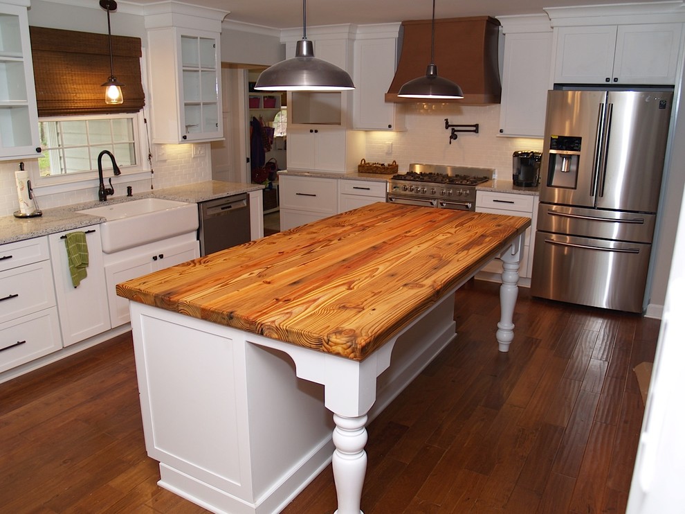 Reclaimed Pine Island Wood Countertop In Waxhaw Nc Farmhouse Kitchen Charlotte By Brun Millworks Llc