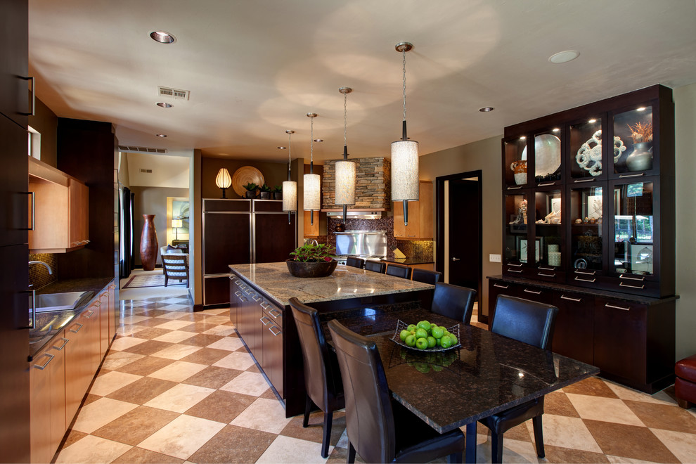 Photo of a contemporary kitchen in Oklahoma City with mosaic tiled splashback.