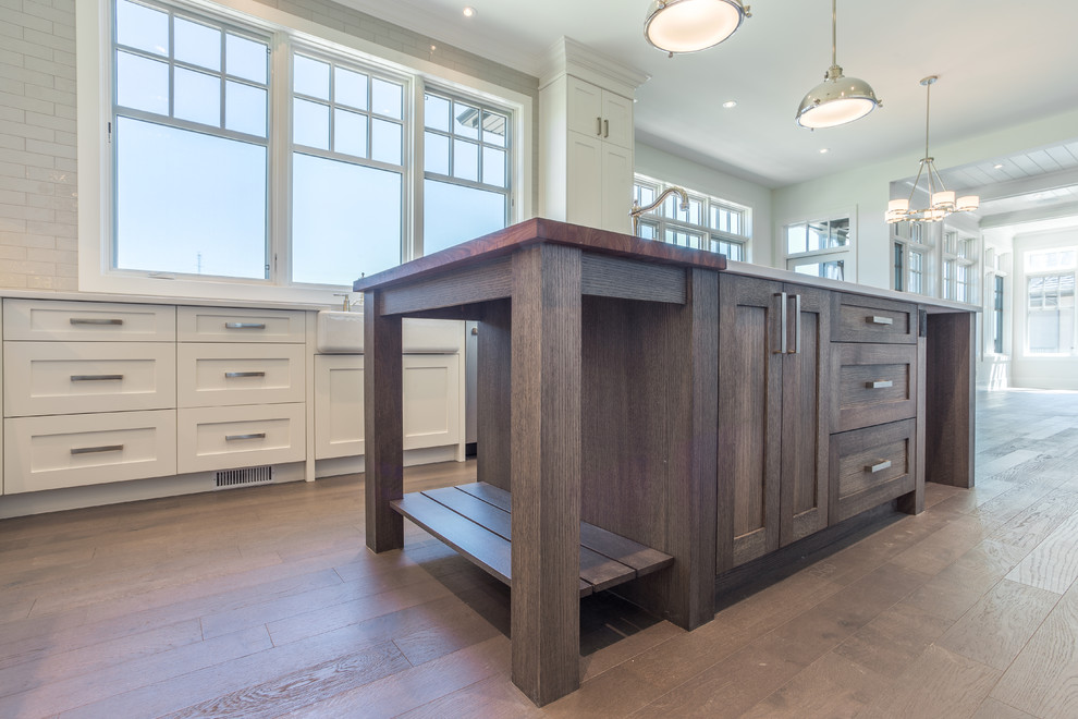 Rift cut white oak Island with attached butcher block table, White