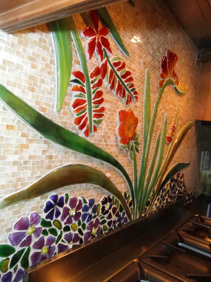 River Hills Botanical Backsplash Eclectic Staircase Milwaukee by Dragonfly Tile & Stone