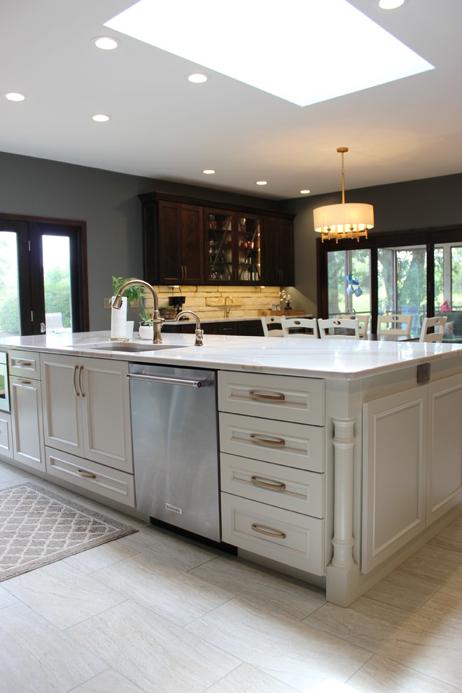 Rustic Alder Gray Stained Kitchen with White Hutch and Island - Kitchen - Other - by Village ...