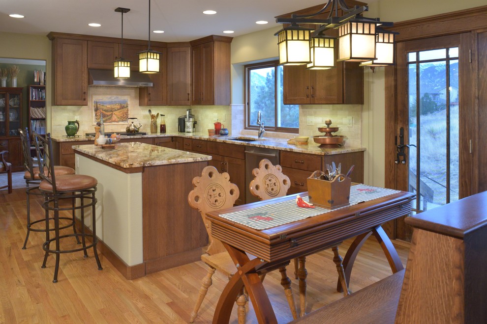 Design ideas for a rustic kitchen in Denver with an island.