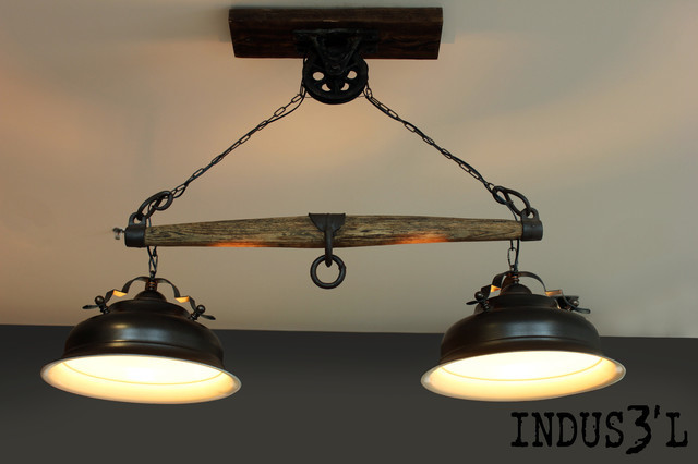 Rustic Chic Yoke Lamp Pulley Rustic Kitchen Montreal By Wood Iron Lamps Houzz