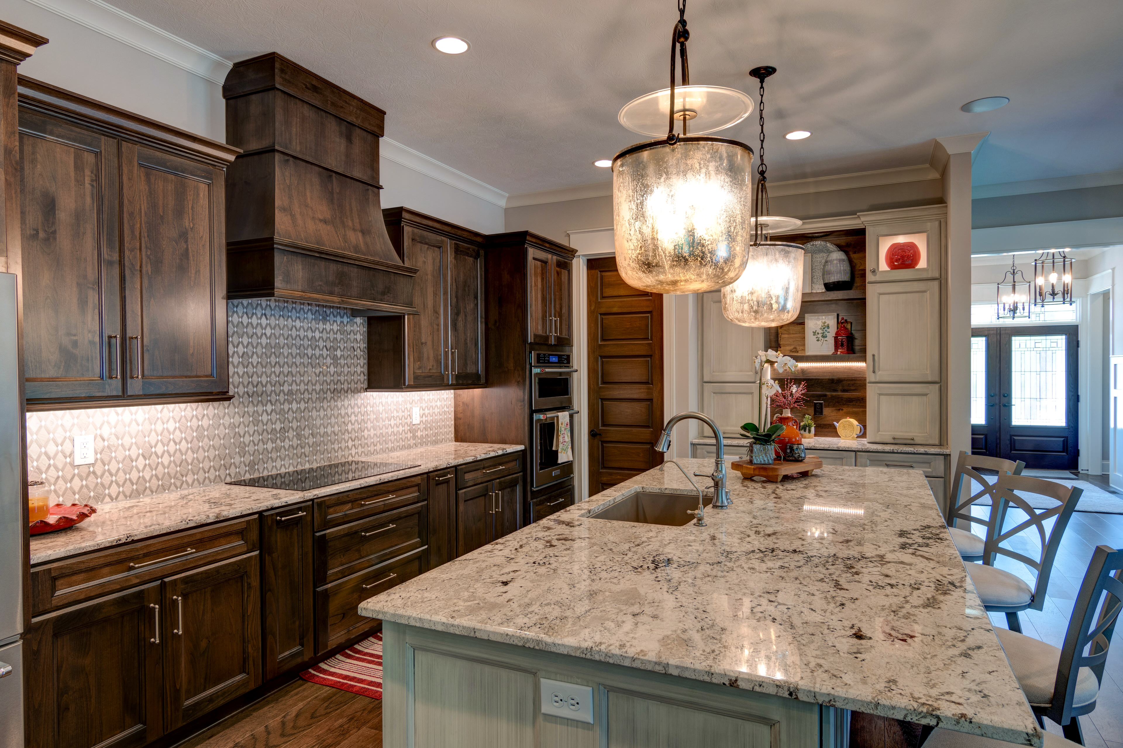 Modern Rustic Kitchen with White Gloss and Gray Cabinets - Crystal