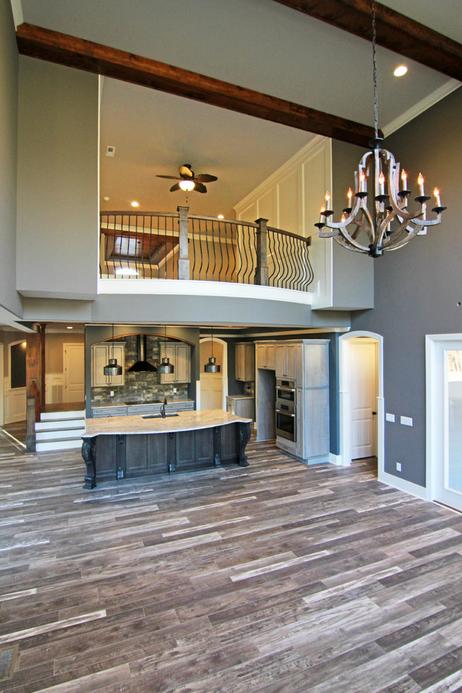 Rustic Design Ideas for a Two Story Great Room - Traditional - Kitchen ...