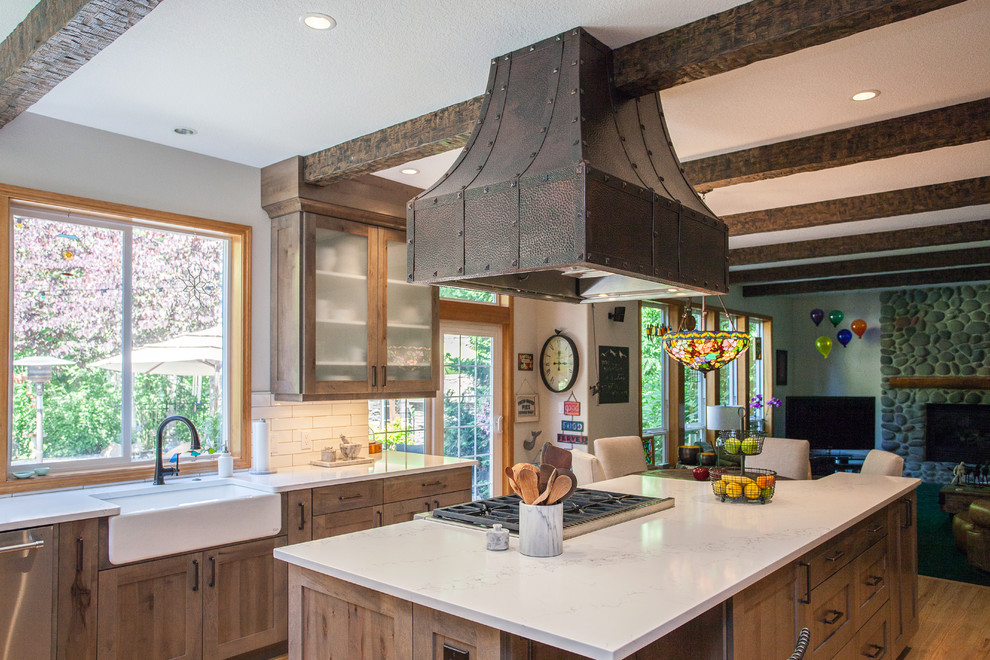 Rustic Faux Wood Beams And Custom Hammered Copper Hood Rustic Kitchen Portland By Maughan Design Remodel