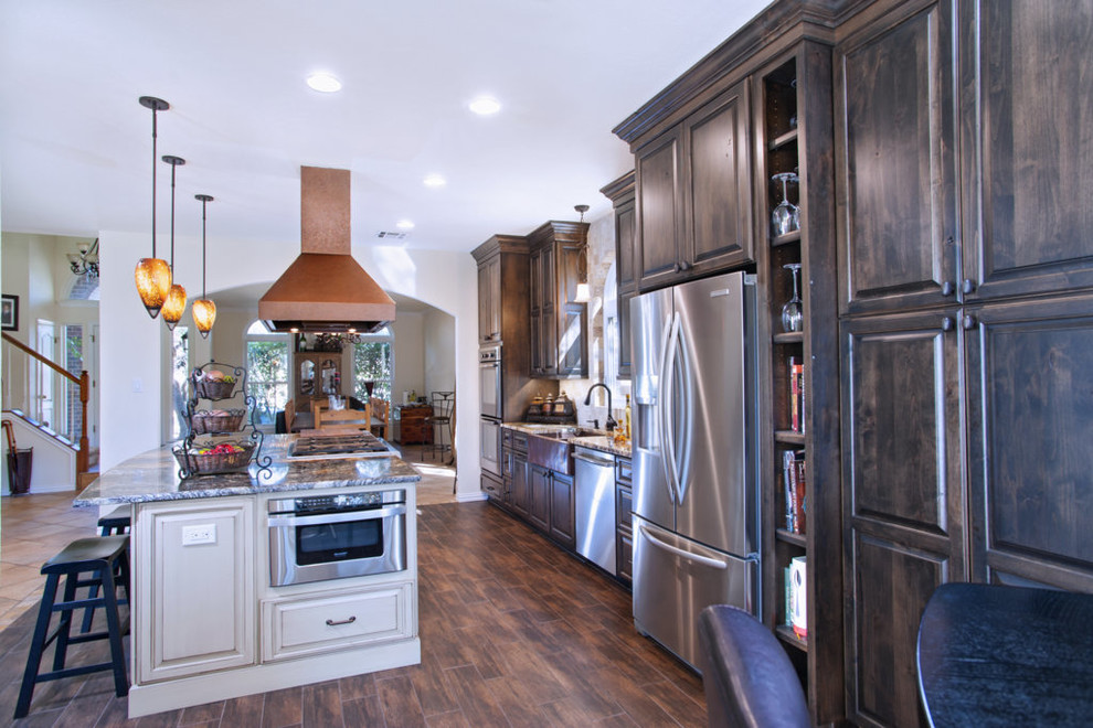 Ub Kitchens - Kitchen Design And Cabinets Rustic Old World Kitchen With Accent Island & Copper Hood - Traditional