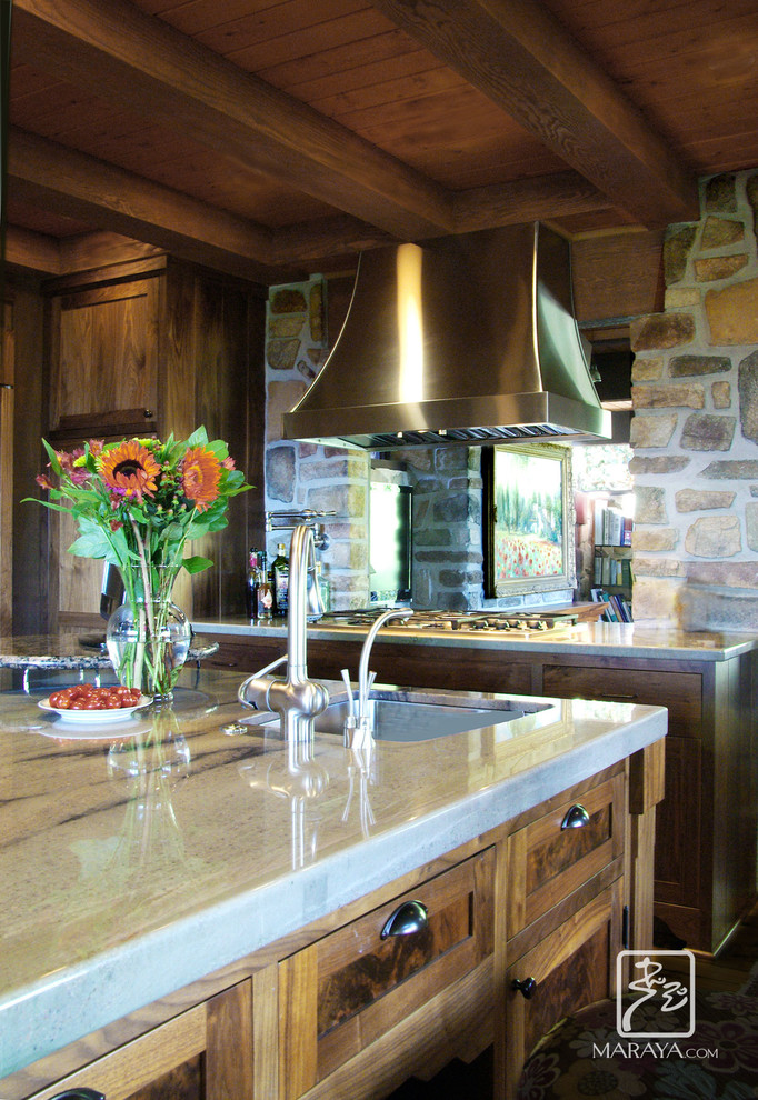 Rustic Rock Backsplash Kitchen Rustic Kitchen Los Angeles By Maraya Interior Design Houzz