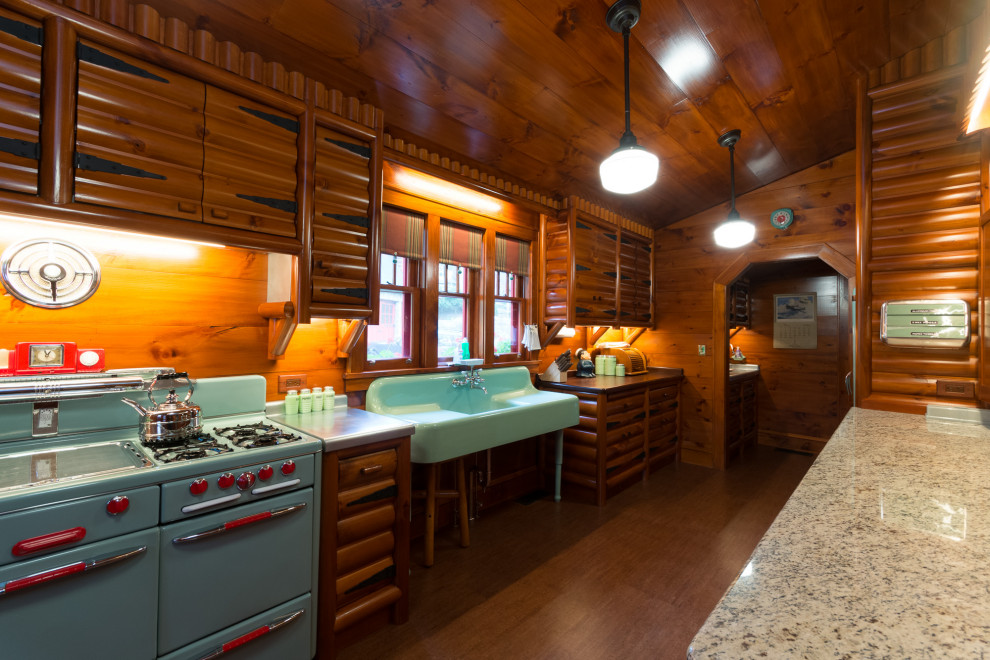 Rustic Storybook Style Quarter Log Siding Lodge Rustic Kitchen