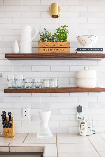 rustic white brick backsplash
