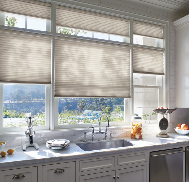 Rustic White Kitchen Custom Shades by Hunter Douglas Rustic
