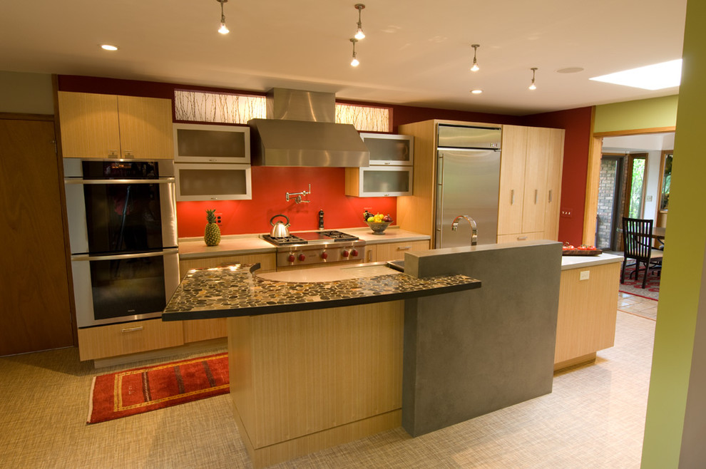 Trendy kitchen photo in Detroit with stainless steel appliances